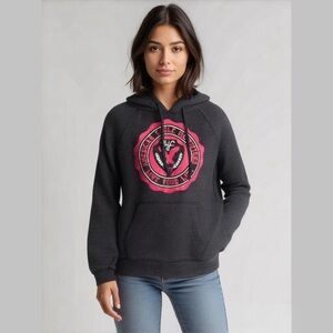 American EAGLE OUTFITTERS Hoodie Navy Blue Hot Pink Logo Drawstrings Size XS